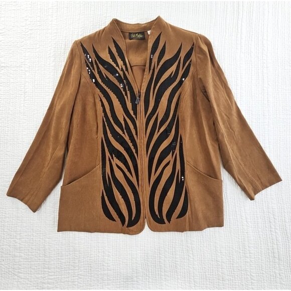 Bob Mackie Sequined Jacket Women's XL Brown Full Zip Pockets EUC Wearable Art - Picture 1 of 14
